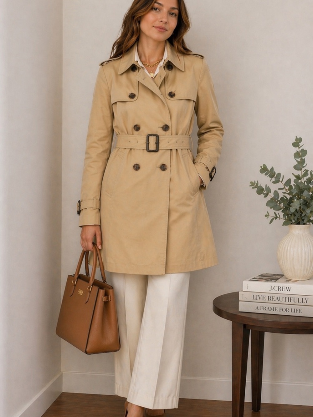 J.Crew Classic Trench Coat | Belted Double Breasted Khaki | Size 12